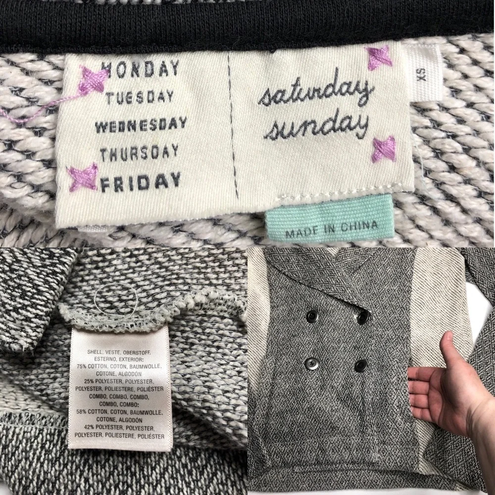 Anthropologie Saturday Sunday Milica Gray Two Tone Knit Blazer Jacket